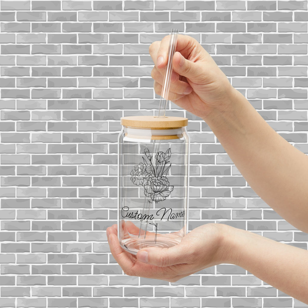 Name and Birth Month Flower Sipper Glass (Customizable)