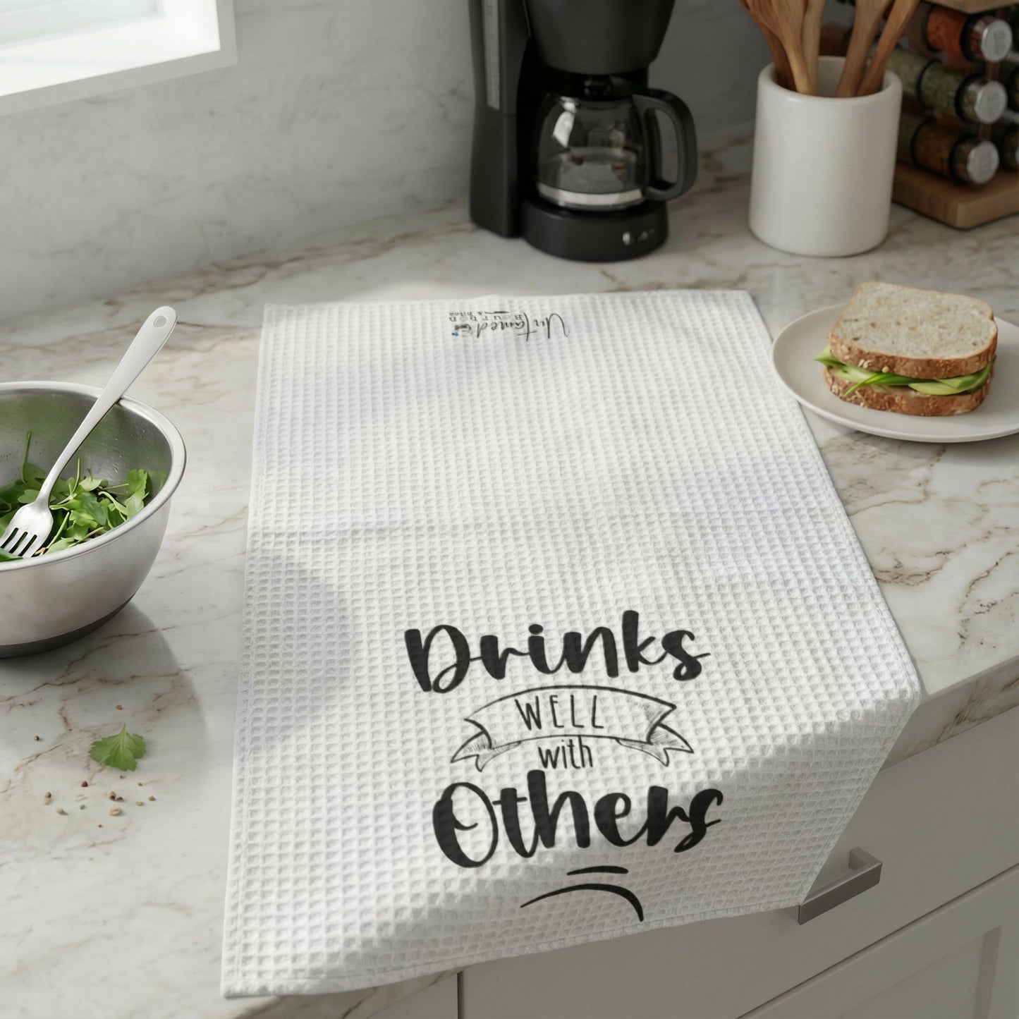"Drinks Well With Others" Waffle Weave Towel