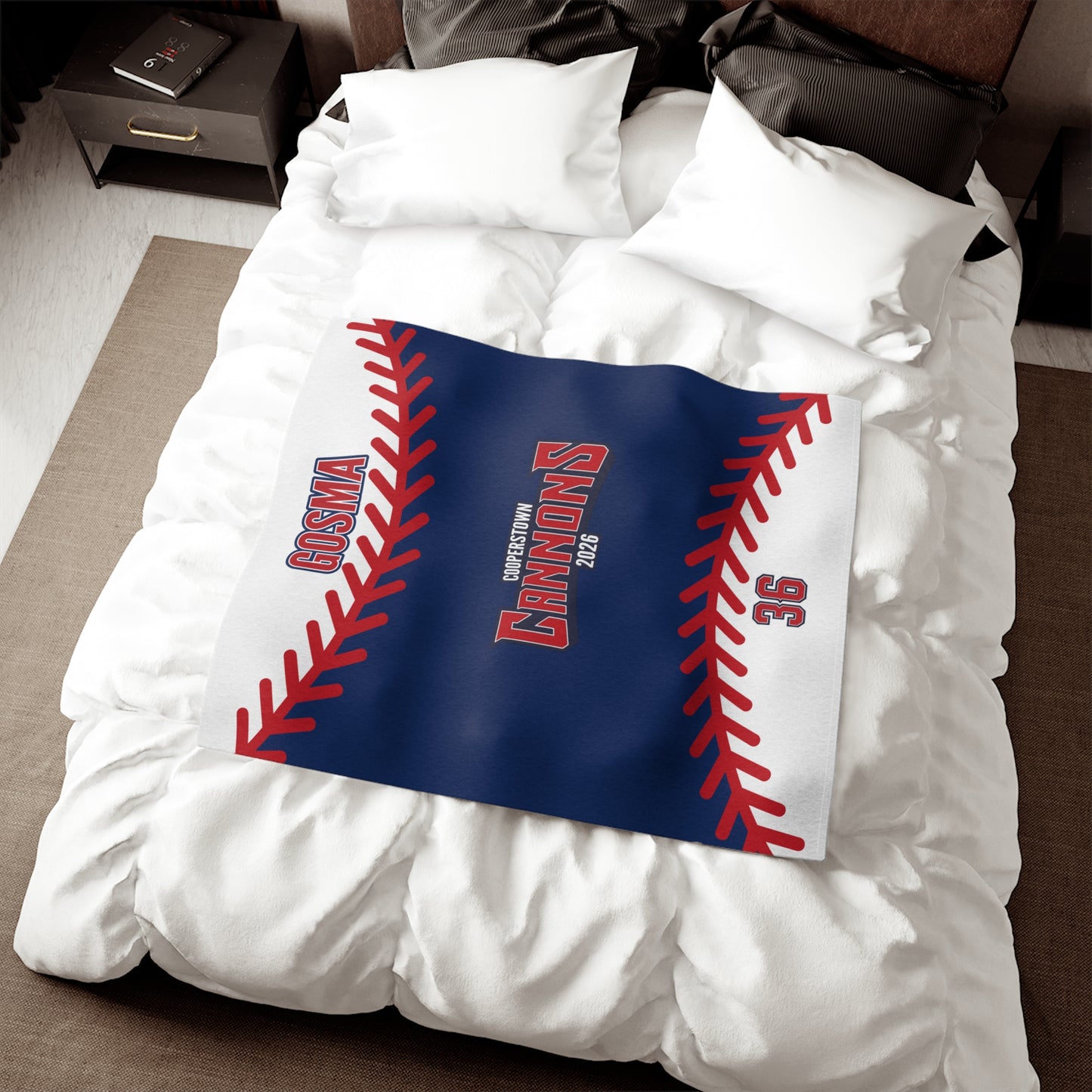 Baseball Stitch Sweatshirt Blanket — Cannons Team Name & Number Design