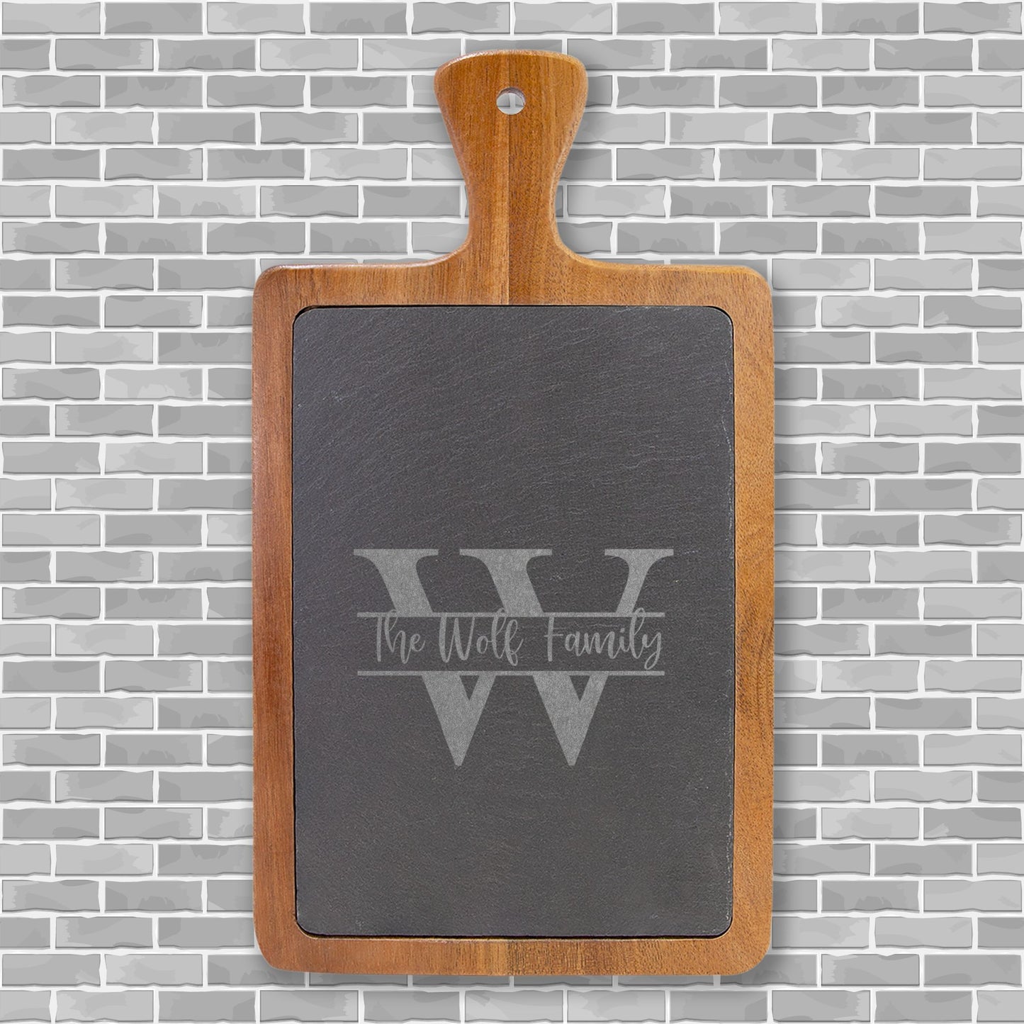 Engraved Slate & Acacia Charcuterie Board — Personalized Monogram