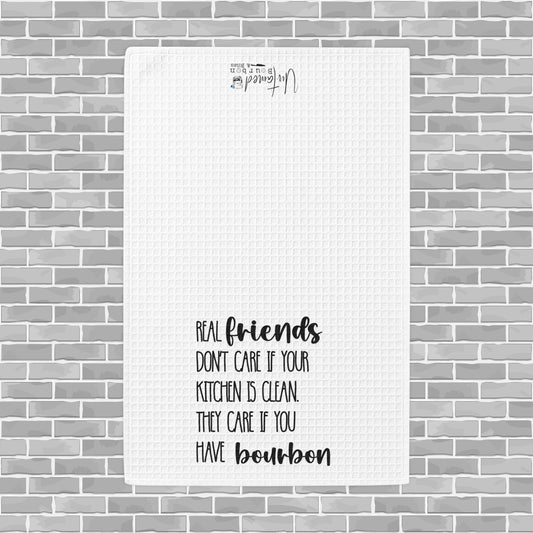 "Real Friends & Bourbon" Waffle Weave Towel