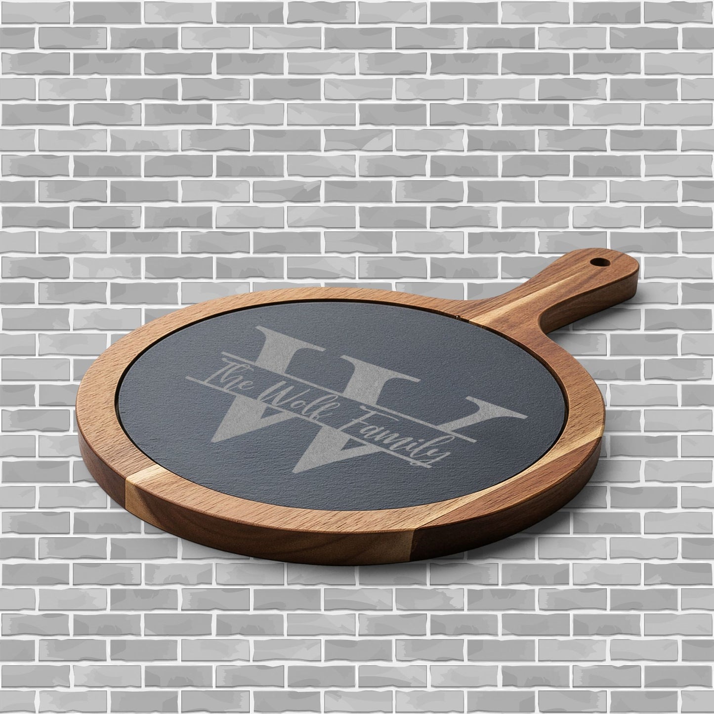 Engraved Slate & Acacia Charcuterie Board — Personalized Monogram