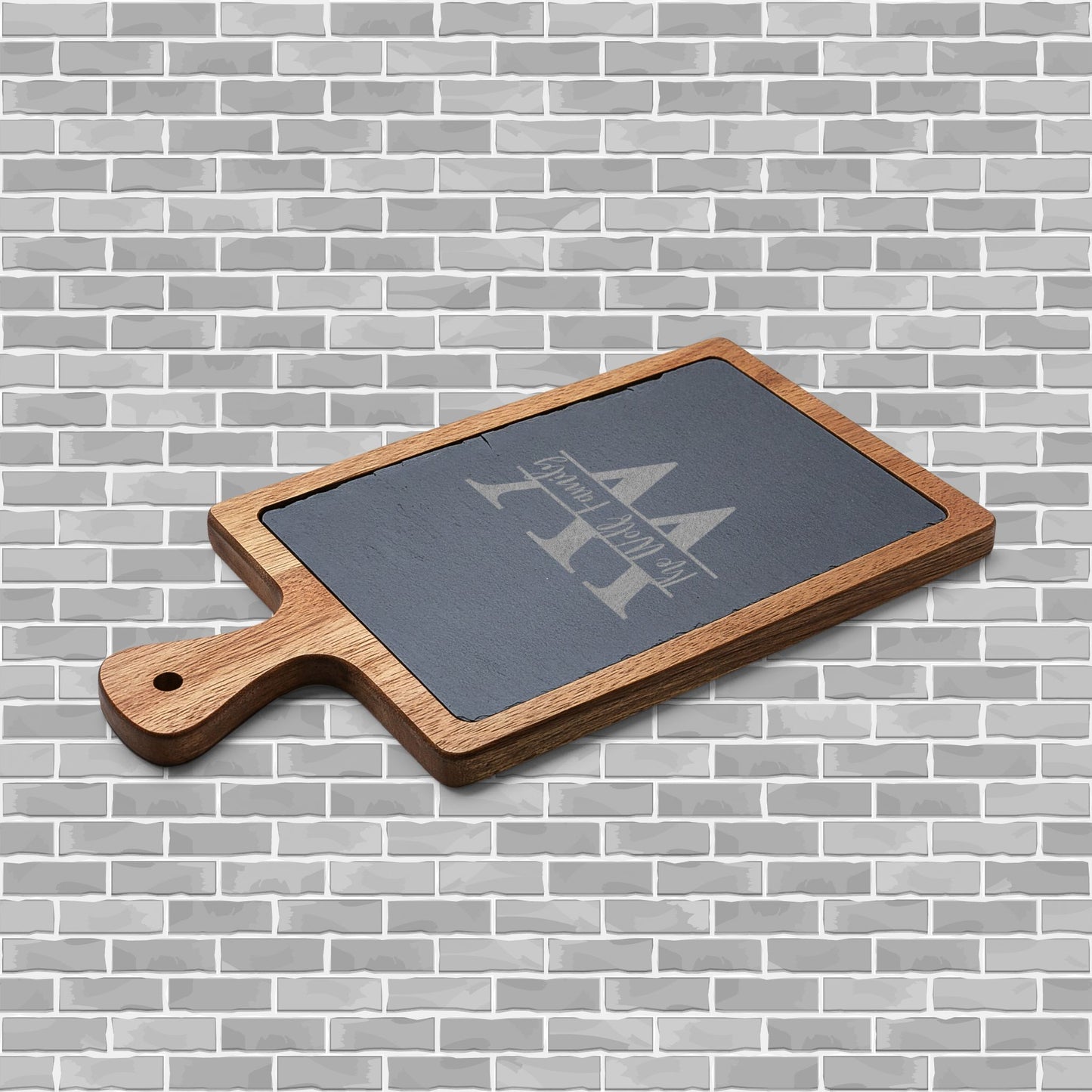 Engraved Slate & Acacia Charcuterie Board — Personalized Monogram