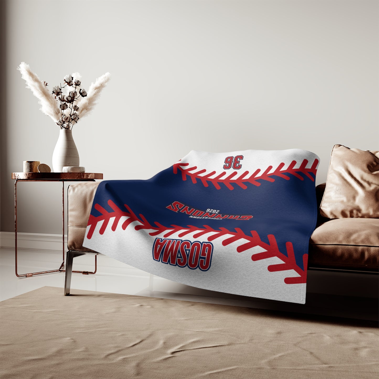 Baseball Stitch Sweatshirt Blanket — Cannons Team Name & Number Design