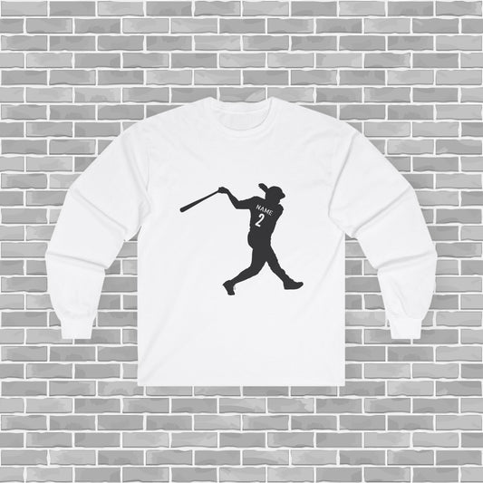Baseball Player Adult Long Sleeve Tee (Customizable)