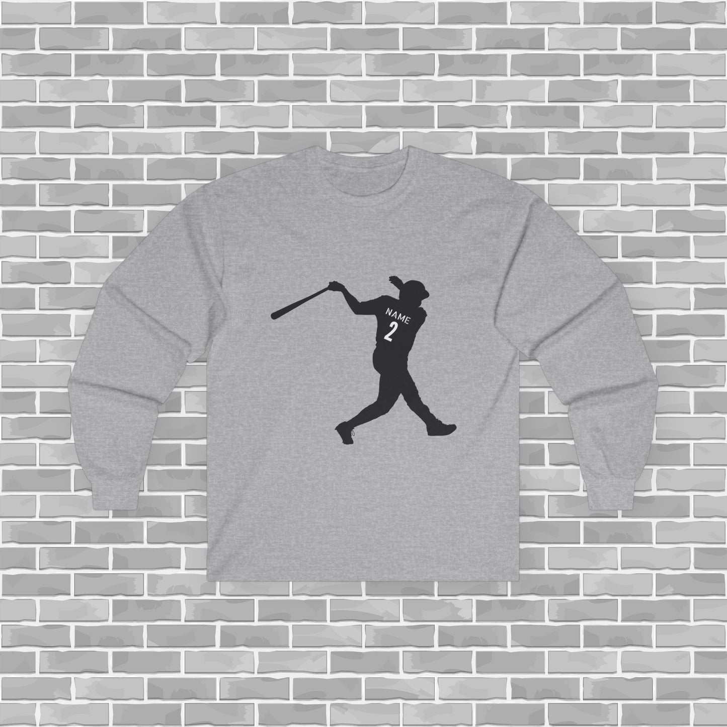 Baseball Player Adult Long Sleeve Tee (Customizable)