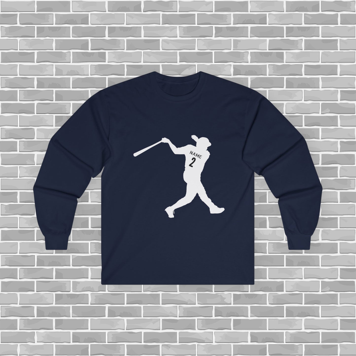 Baseball Player Adult Long Sleeve Tee (Customizable)