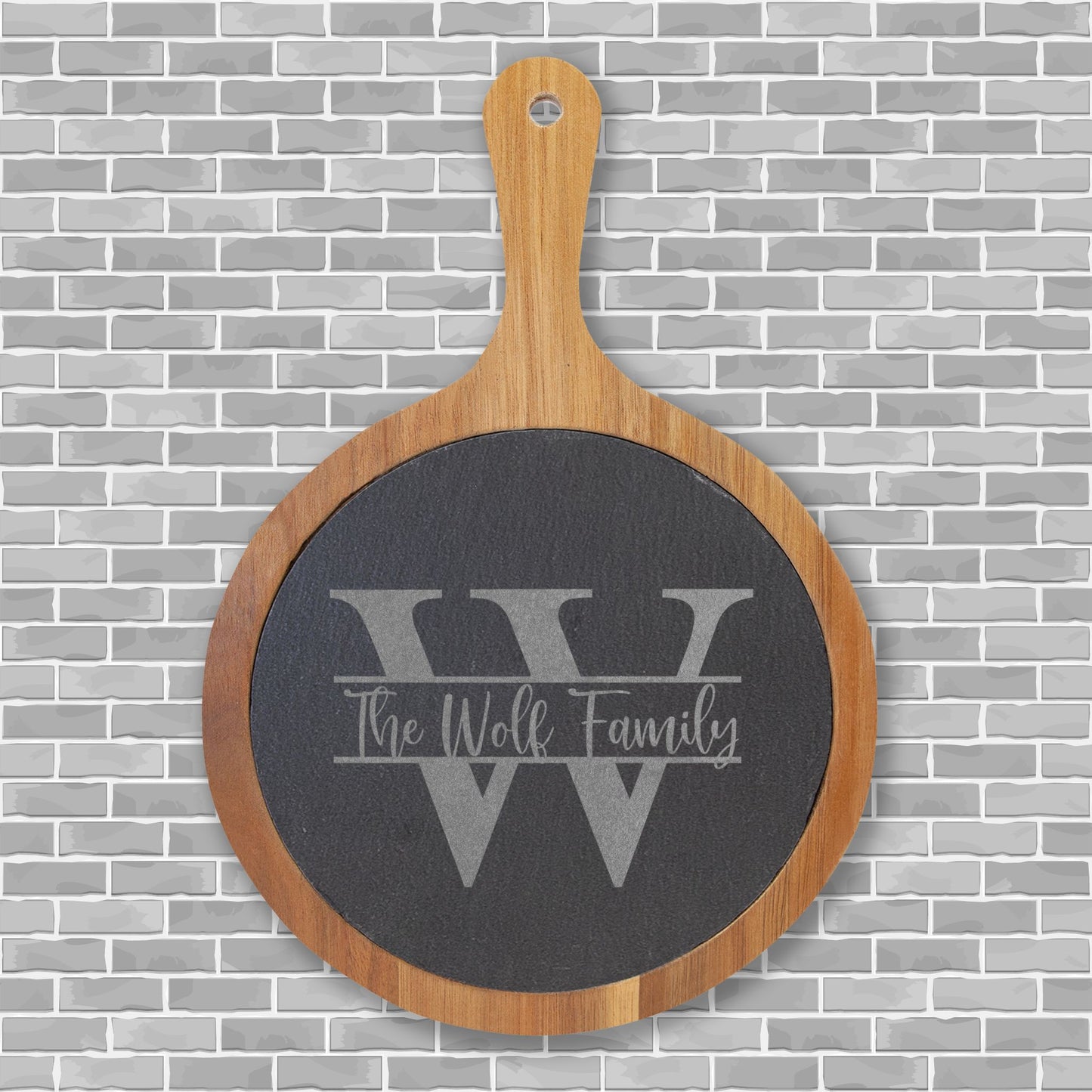 Engraved Slate & Acacia Charcuterie Board — Personalized Monogram